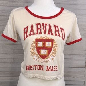 HARVARD UNIVERSITY Cropped Ringer Tee Ivory/Red Multi-Medium